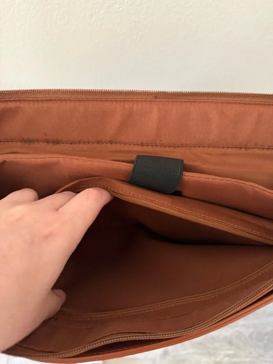 Ecosusi Vegan Leather Satchel Shoulder Bag Briefcase with Black Bow Accent - Tan - Picture 8 of 10